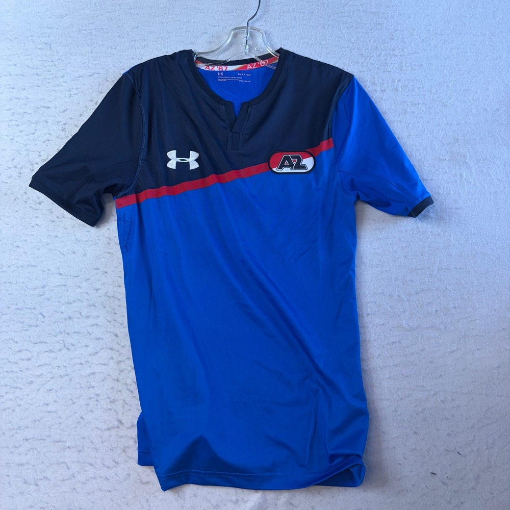 Under Armour Soccer Jersey Small Blue AZ Alkmaar Heatgear Fitted Short Sleeve